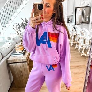 AVIATOR NATION Logo Pullover Relaxed Hoodie in Neon Purple M